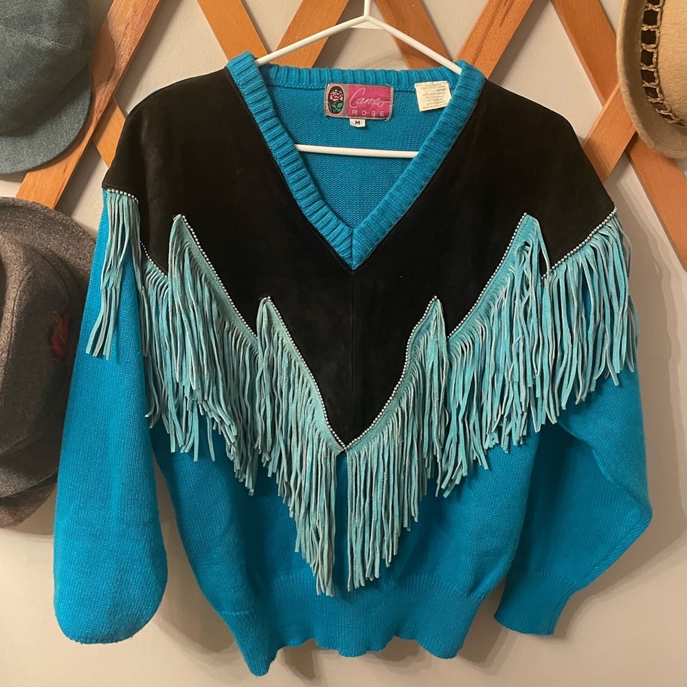 Vintage Fringe & Leather Sweater